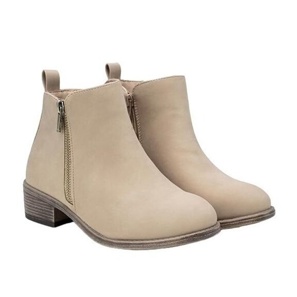 Chic Design Beige Ankle Boots With Zipper Closure Low Heel For Women Size 9.5 - Picture 5 of 10
